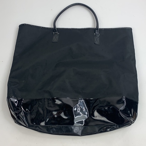 Burberry Large Tote Bag Black Nylon Fragrance Collection Shiny bottom Snap close - Picture 6 of 16
